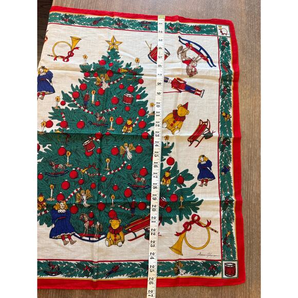 GINNIE JOHANSEN 1989 Christmas 100% cotton Scarf Square Neck Tie Tree Holiday - Picture 6 of 6